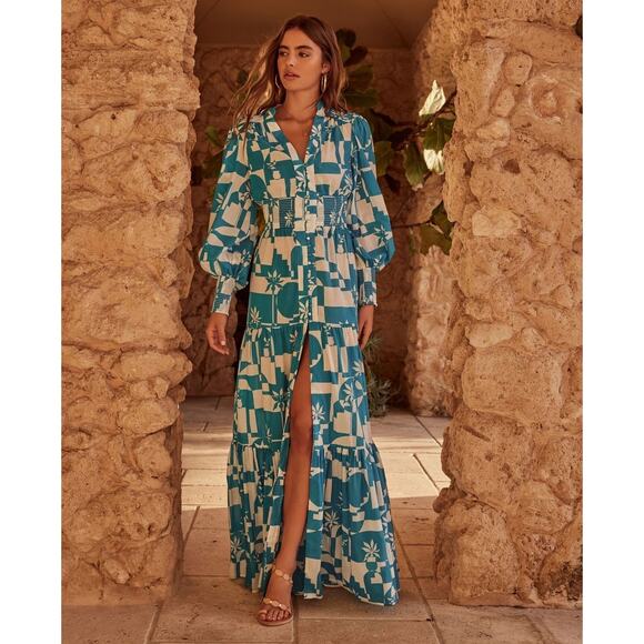 Rebecca Vallance Dresses & Skirts - Rebecca Vallance Ibiza Printed Maxi Dress Blue Sz 6 Resort Tropical